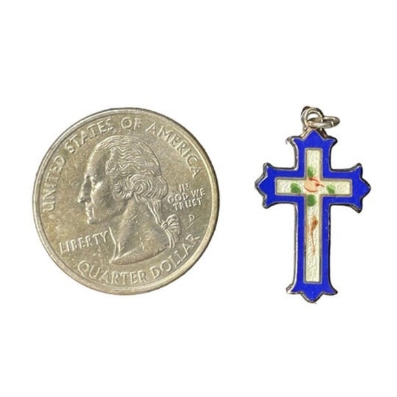 M DE JEAN STERLING SILVER ENAMEL CROSS PENDANT - Picture 2 of 5